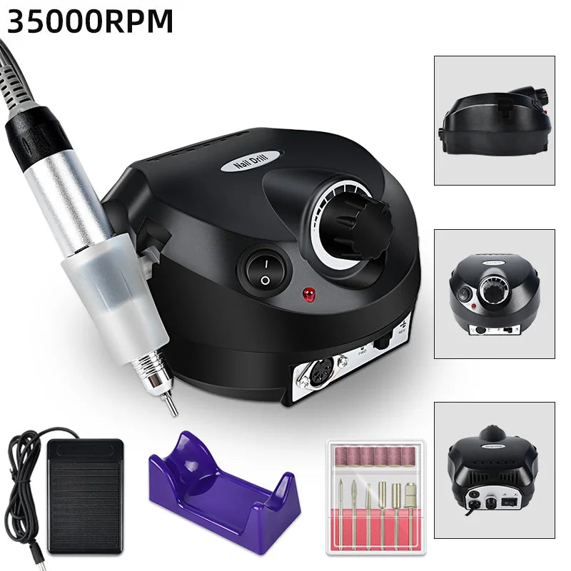 35000RPM Professional Electric Nail Drill – Portable Manicure Nail Sander & Polisher Set for Salon Use