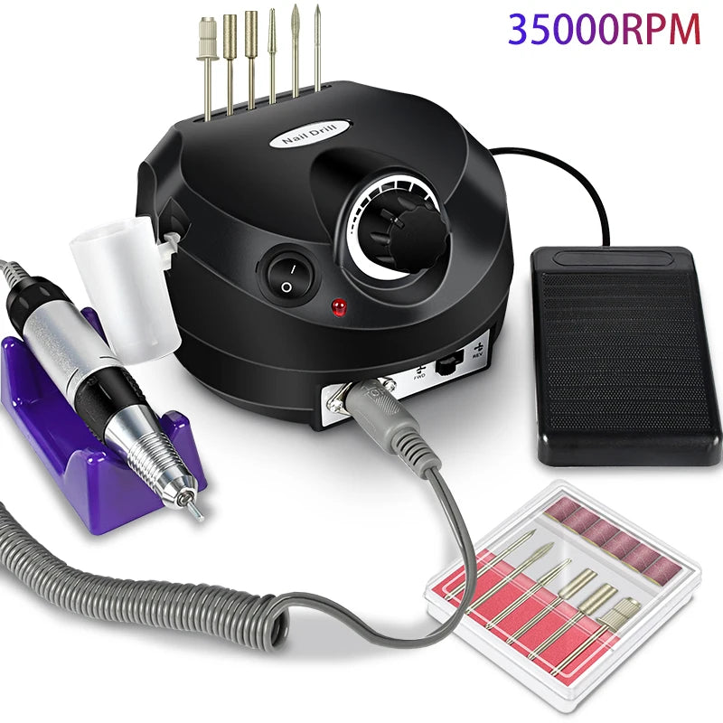 35000RPM Professional Electric Nail Drill – Portable Manicure Nail Sander & Polisher Set for Salon Use